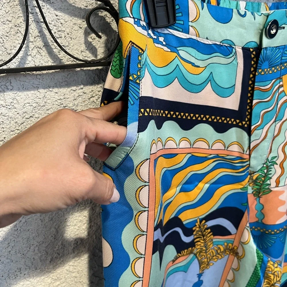 Anthropologie Blue Green Yellow Patchwork Wide-Leg Pants - Picture 9 of 13